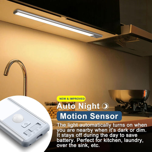 BLS 14.8inch Under Cabinet Lighting, 63 LED Closet Lights, 2500mAh USB C Rechargeable Under Cabinet Lights, Battery Operated Lights, Motion Sensor Light Indoor, Magnetic Night Light for Kitchen 2 Pack